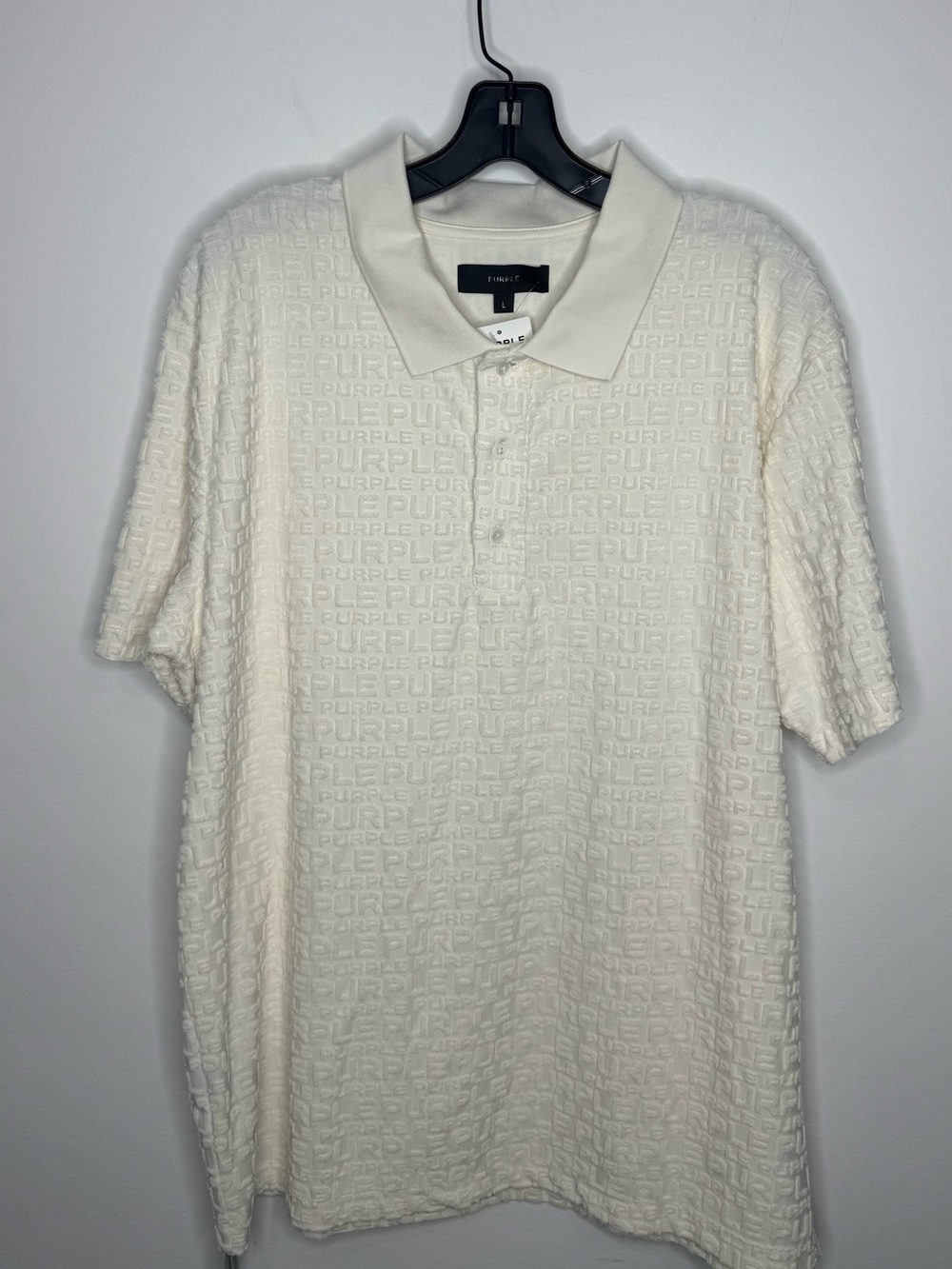Purple Brand Textured Terry Polo Shirt Off-White Men’s Large